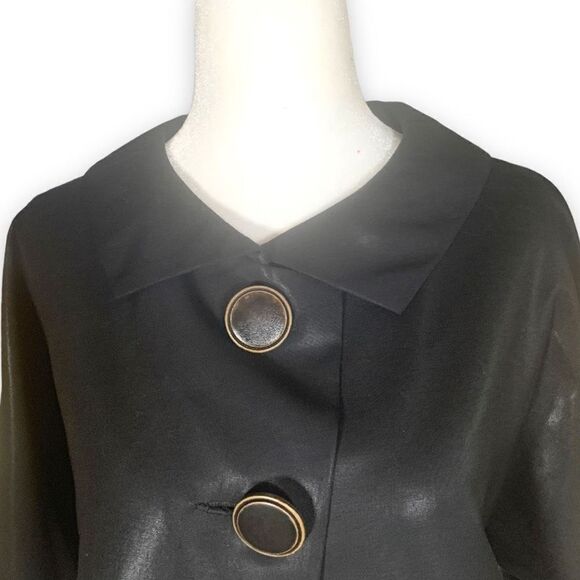 Rozae Nichols Bolero Jacket Cropped Retro Style Shiny Black Exaggerated Collar - Picture 4 of 12